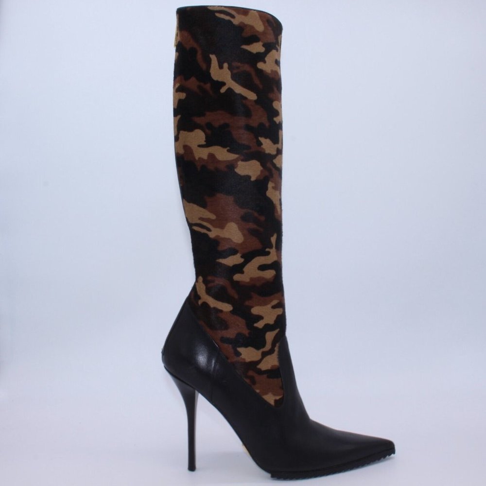 Michael Kors Camo Calf Hair Black Leather Boot Size 40 One Boot Only Not A Pair - Picture 3 of 11